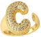 LNBLAKBXBD Buchstabenringe für Damen, Damenring mit goldenen Buchstaben von A bis Z, verstellbarer Buchstabenring, Buchstabenring mit A-Z-Blase, offener Buchstabenring mit Zirkonia (C)