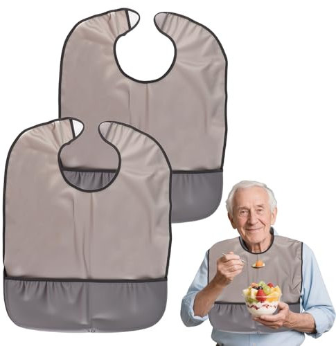 Mecmbj Lätzchen für Erwachsene, 2 Stück Wasserdicht Latz für Senioren, Waschbar,TPU Erwachsenen Lätzchen mit Krümelfänger, Unisex Kleidungsschutz für Mutter Vater Ältere Menschen Behindert