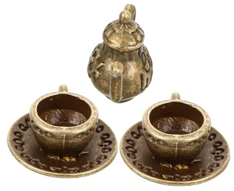 DIYEAH 1 Set Set Miniature Metal Teapot Tiny Tea Cups Set for Dollhouse Decoration for DIY Projects Display Models and Photo Props Vintage Design Durable Safe
