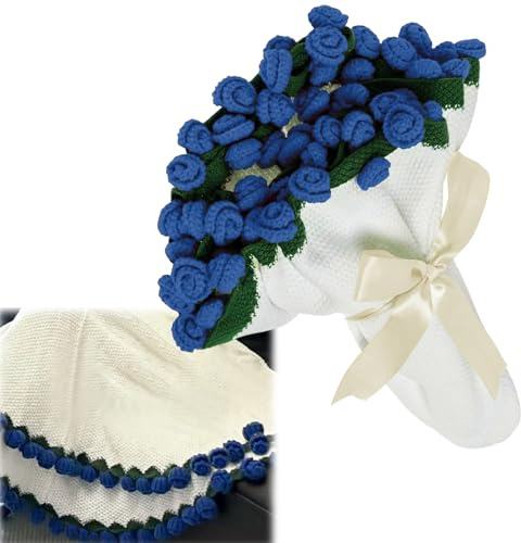 YuLiMirich Flower Bouquet Blanket - 110x110cm Fertige Handmade Crochet Rose Blanket, Gehäkelte Rosendecke, Dehäkelte Blumen Decke, Weich und Leicht, Geburtstag, Heimdekoration - Blaue