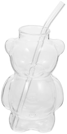 SOLUSTRE Bear Water Cup Glass Juice Glasses Cute Cartoon Design for Coffee Tea Drinks at Home Office