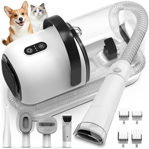FIXR Kit de aseo para mascotas con cortaúñas para perros, aspiradora de 11000 Pa para desprendimiento, taza de polvo de 1.5 L, herramientas de limpieza del hogar 5 en 1, aspiradora de aseo de perros