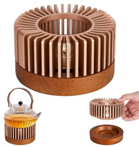 Trendecor Stövchen für Teekanne mit Holzsockel, Teestövchen aus Legierungen Tassenwärmer Isolierung Aushöhlen für Wärmeerhaltung von Tee Milch Lebensmittel Kaffee (ohne Kerzen) (Rose Gold)