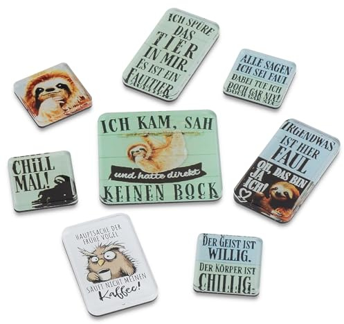 Kühlschrankmagnete Set – Lustige Tree Sloth Magnete mit Sprüchen – 8 Stück Kühlschrankmagnete für Deko und Geschenk