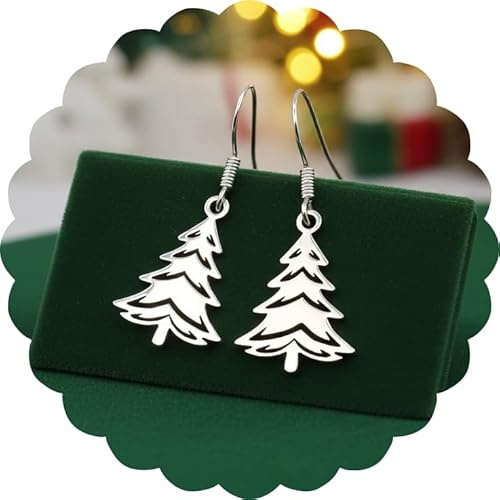 Weihnachtsbaum Ohrringe Damen Weihnachten Edelstahl Baum Waldschmuck | Tannenbaum Tropfen Ohrhänger, Ideal als Kleines Geschenk, Leicht, Silber oder Gold, Geschenkbox inklusive