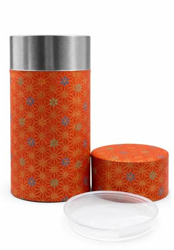 Japanese Washi Paper Tea Caddy - Authentic Asanoha Pattern Airtight Tea Tin with Inner Lid - Elegant Storage Canister for Loose Leaf Tea, Matcha, Coffee Beans & Nuts - Heritage Red