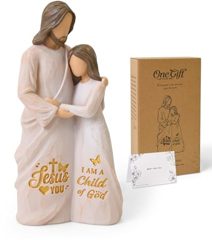 Eremaoy Christian Gifts for Women, Jesus Embracing Woman Figurines | Confirmation Baptism Gift for Girls, Catholic Gift, Hand-Painted, Resin, Prayer Corner Decor, 17.5cm