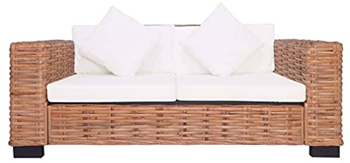 KKgypkn 2-Sitzer Gartensofa aus natürlichem Rattan für die Terrasse mit abnehmbaren Polsterbezügen – Rattan Gartensofa mit robustem Holzrahmen und gepolsterten Sitzauflagen