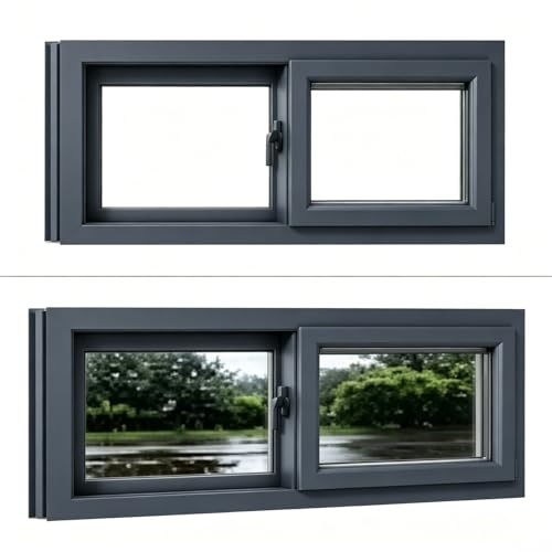 Schiebende Kellerfenster mit Sicherheitsglas, Aluminiumrahmen-Lüftungsfenster für Schuppen, Garage, Bad, Hühnerstall, einfach zu installieren(Dark gray W*H,33*28)