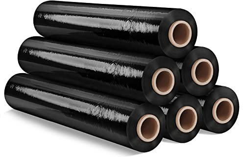 Rouleau de Film Étirable Noir pour Emballage et Déménagement de Colis et Palettes, 400mm x 300m 17µm 6 unité, Film plastique Résistant et Extensible pour Usage Industriel et Domestique