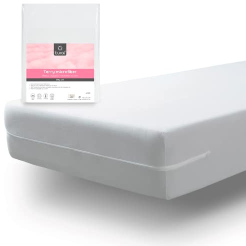 Tural Housse de Matelas (Lot de 2) 80x190/200cm Toucher de Soie Tissu Éponge Microfibre Certifié Oeko-TEX Bonnet 30 Blanc