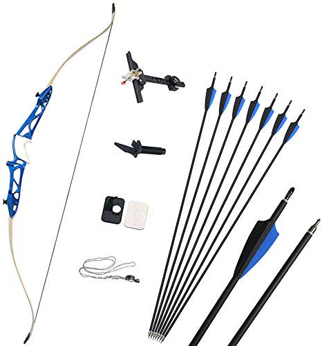 ZSHJG Takedown Recurve Bogen 66/68/70 Zoll Bogen und Pfeil Für Erwachsene 14-40lbs Bogenschießen Longbogen mit Carbonpfeilen Rechte Hand (66/Blau, 18lbs)