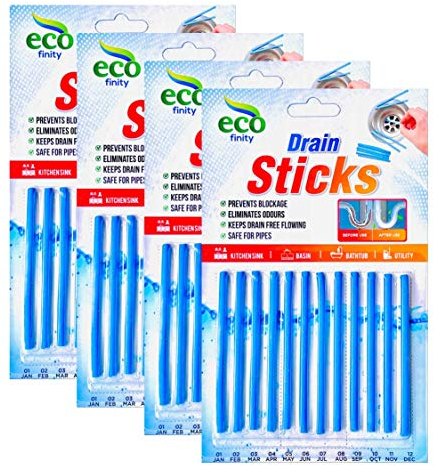 Zotti Drain Sticks | Pack of 48 | Enzyme Drain Cleaner | For Sink, Basin, Bathtub | Powerful Enzymatic Cleaner | Prevents Blockages and Bad Odour | Perfect for Grease, Fat, Food Residue