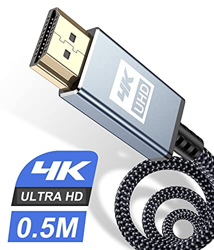 sweguard 4K HDMI Kabel 0,5Meter, HDMI Kabel 4K @ 60Hz 18Gbps Kurz 50cm Highspeed HDMI 2,0 Kabel Vergoldete Anschlüsse mit Ethernet/Audio Rückkanal, Kompatibel mit Video 4K UHD 2160p, HD 1080p-Grau