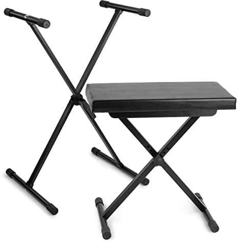 VONYX Pack Support pour Clavier avec Banc - Réglables en Hauteur, pour Piano Numérique Universel, Poids Maximal Banc 100 Kg, Un Pack Idéal pour Jouer Confortablement du Piano