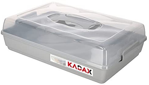 KADAX Kuchenbox mit Deckel, 44 x 30 x 12,5 cm, Kuchenbehälter aus Kunststoff, Transport-Box mit Griff, Kastenform, für Blechkuchen Muffins, rechteckig, Lebensmittelbox (Grau)