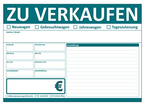 KFZ-Schilder ZU VERKAUFEN nass abwischbar, beidseitig bedruckt, für Auto Handel, Schnellversand (25)