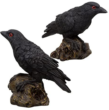 2 x Kunstharz-Krähen-Statue, schwarz, Vogelmodell, Halloween-Dekoration, Krähendekoration