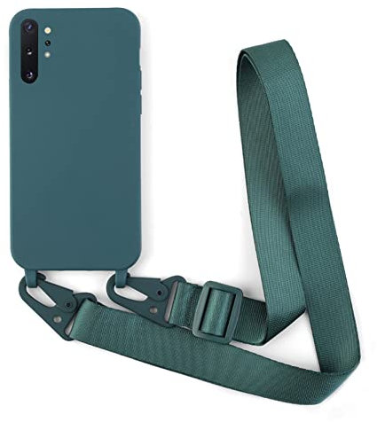 2NDSPRlNG Schutzhülle mit Halskette, kompatibel mit Samsung Galaxy Note 10 Plus, Umhängeband aus Seil, Anhänger aus weichem Silikon, Dunkelgrün