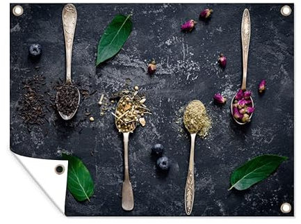 MuchoWow Poster exterieur Thé - Rustique - Herbe Decoration murale 120x90 cm Résistant aux intempéries/soleil