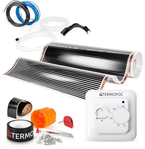 Termofol Elektrische Fußbodenheizung Heizfolie 230V - mit Thermostat H3 - Leistung 80 W/m2 - Oberfläche 1m² - Fussbodenheizung Elektrisch Komplettset fur Fußboden-, Wand- oder Deckenheizung