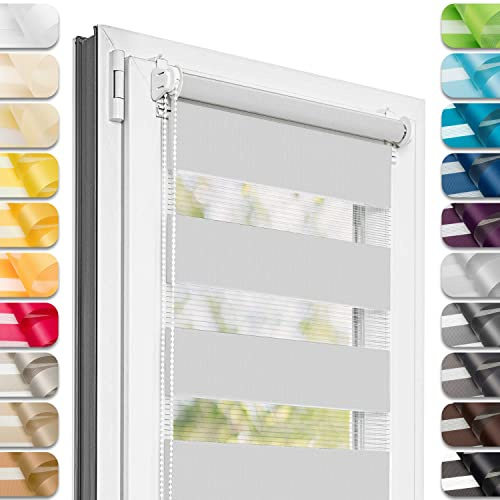 Estika Doppelrollo Klemmfix ohne Bohren - 115 cm x 150 cm - Hellgrau - 27 Stofffarben, Tag und Nacht Duo Rollo, Rollos für Fenster ohne Bohren, Fenster Sichtschutz (115 cm Stoffbreite)