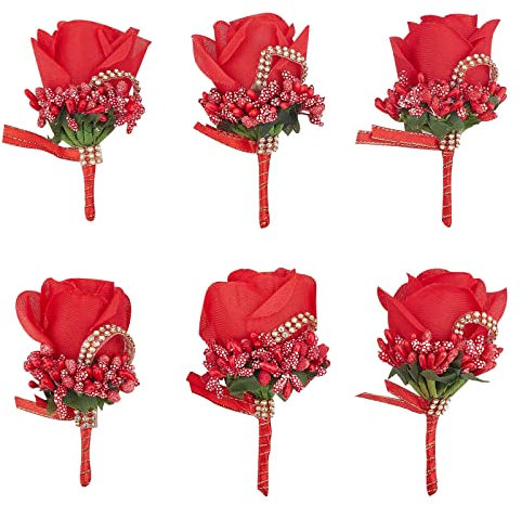 craspire Set Mit 6 roten Rose Ansteckblume Bräutigam Und Trauzeuge Ansteckblume Rose Corsage Herren Ansteckblume Set Für Bräutigam Trauzeugen Hochzeit Abschlussball, Hochzeitsdekoration Blumen