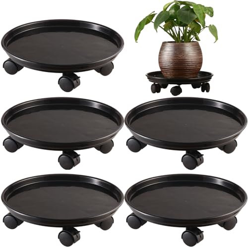 5 Packs Extra-large Plant Caddy with Wheels 15 Rolling Plant Stands Heavy-duty Plant Dolly Plastic Planter Roller Base Pot Movers Plant Saucer on Wheels Indoor Outdoor Plant Tray Coaster Black