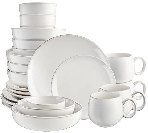Cooks Professional 24 Piece Nordic Dinnerware Set | 4 of Each Dinner Plates, Side Plates, Cereal Bowls, Pasta Bowls, Dipping Dishes & Mugs | Microwave & Dishwasher Safe Stoneware Dinner Set | White
