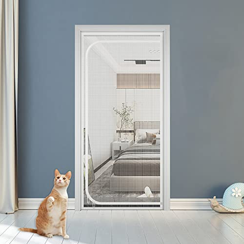 Yuehuamech Cat Screen Door Prevent Pet Escape Door Curtains,Cat Resistant Scratch Proof Mesh Screen Door with Zipper for Living Room Bedroom Kitchen Patio Corridor Dogs Cats Running out Mosquitos