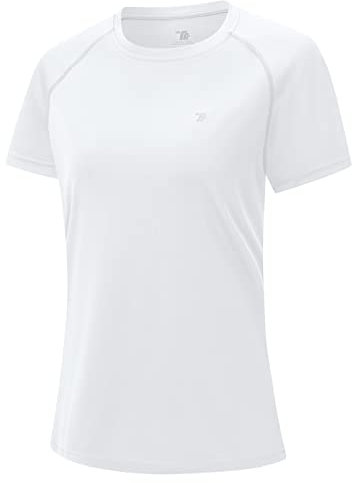 donhobo Activewear-T-Shirts für Damen Kurzarm Sport Sommershirt Casual Rundhals Laufshirt Atmungsaktiv Funktionsshirt Schnell Trocken Elastisch Yoga Gym Shirts (Weiß, XL)