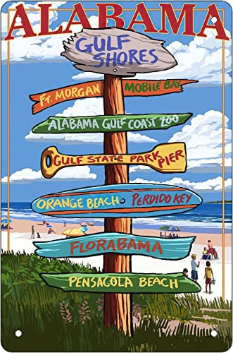 Lustiges Retro-Metall-Blechschild, Gulf Shores Alabama, Destinationen, Wanddekoration, Verwendung für drinnen und draußen, tolles Geschenk und Dekoration, rustikaler Kunstdruck, zu Hause, Poster,
