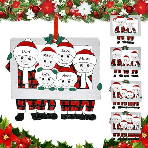 Decorazioni natalizie per albero genealogico 2024, cornice portafoto in legno personalizzata, nome fai da te, ornamenti natalizi da appendere, ciondolo per famiglia di 2, 3, 4, 5, 6 persone, regali