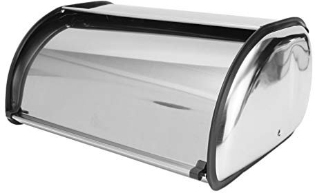 OSKOE Panera con tapa enrollable de acero inoxidable, contenedor de pan plateado, soporte for almacenamiento de pan, organizador con aislamiento térmico, 13,4 x 8,3 x 5,9 pulgadas