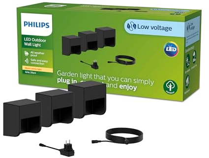 Philips Outdoor Niedervolt Grits Wandleuchte 3er Set 3x1,5W, 24V, 2700 Kelvin, IP67 wasserfest, schwarz