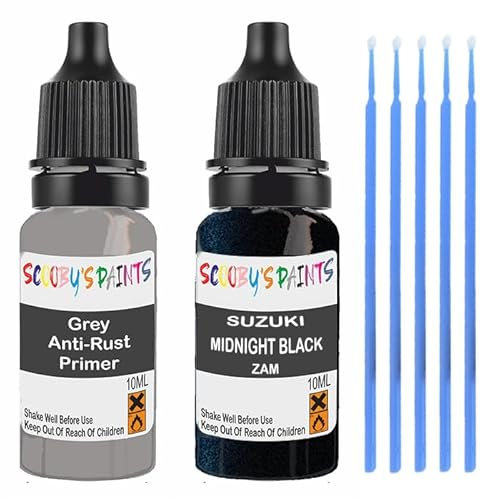 SCOOBYS PAINTS BACK IN THE MIX Touch Up Paint For Suzuki Midnight Black Zam Scratch Stone Chip Repair With Grey Primer