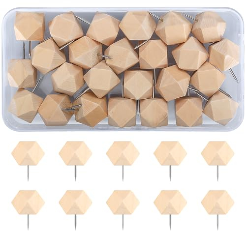 25 STK Mehrflächentyp, Natur Holz Pinnnadeln, Pinwandnadel, Pinnadeln Rundkopf Holz, für Korktafel Schwarzes Brett Karte Wand Korkplatte Landkarte Kalender Fotos