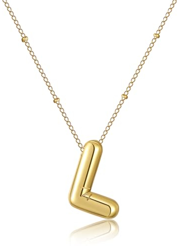 RWQIAN Bubble L Buchstaben Kette für Damen Balloon Initialen Haskette Gold Blase Letter A-Z Anhänger Schmuck Geschenke für Frauen Mädchen