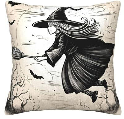 SSIMOO Halloween-Kissenbezug, Hexe, fliegender Cord-Kissenbezug, Garten, Auto, Heimdekoration, Universal-Kissenbezug
