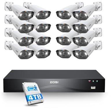 ZOSI 4K Kit Videosorveglianza PoE, 16 Porte 24CH 4K 4TB NVR con 16x 8MP Telecamera PoE, Audio Bidirezionale, Visione Notturna a Colori, Rilevamento AI di Persone/Veicoli, Controllo Remoto, C182