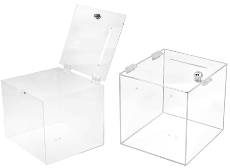 TUKA-i-AKUT 2X Acryl Losbox 25x25x25cm Abschließbar, 3mm Extra Stark Acrylglas Aktionsbox mit Schloß, Spendenbox Einwurfbox Gewinnspielbox Wahlurne Acrylbox Versperrbar, Transparent TKD8260-25cm-2X