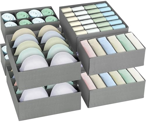MWZEAUL Juego de 8 Organizador Armario Ropa Interior, 24/8/6/5 Compartimentos Organizadores de Cajones Plegable, Cajas de Almacenamiento para Guardar Ropa Interior Calcetines Pantalones Corbatas, Gris