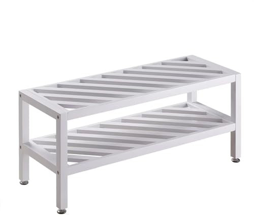 Cunsieun 2 Tier Bamboo Shoe Rack,Shoe Racks Storage,27.6x10.3x11 for Wardrobe Corridors Living Room Bathroom Bedroom,Space Saving Shoe Rack Organizer,Wardrobe Shoe Rack(White)