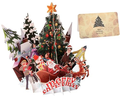 scicent Weihnachtskarte Lustig Pop-Up Karte Weihnachten Weihnachtsbaum 3D Weihnachtskarten mit Tannenbaum & Geschenken Weihnachtsgrußkarte für Mama und Frau Handgemachtes Popup Karte - 20834