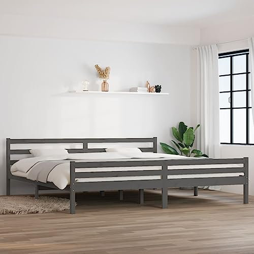 Home Items, Bettgestell aus grauem Massivholz, 180 x 200 cm, Super-King-Size-Bett, Anzugmöbel