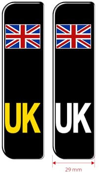 Slimline Domed Union Jack UK Vehicle Number Plate Stickers, Black, 108mm x 29mm - HIGH GLOSS