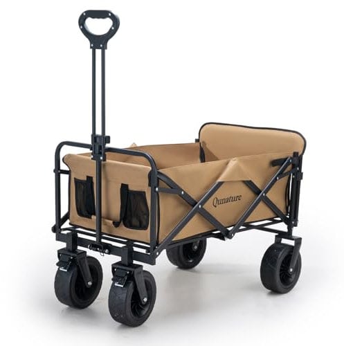 Qunature Zusammenklappbarer Faltbarer Wagen mit 150 kg, Großem Fassungsvermögen von 180 L, Robuster Mehrzweckwagen, Einkaufswagen für Strand, Einkaufen, Picknick Schwarz Braun