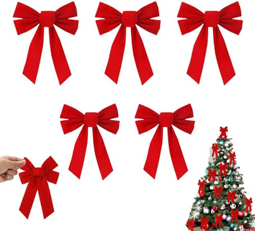 Lunpog 6 Stück Rote Weihnachtsschleife, 23×27cm Rote Samt Schleife Große Deko Schleifen Hängende Weihnachtskranz Schleife für Haus Tür Kamin Feiertag Party
