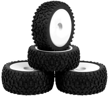 KFJHTWG 4 Teile/Satz Gummireifen vorne und hinten im Maßstab 1:10 und weiße Felgen mit 12-mm-Sechskant, kompatibel mit RC-Buggy-Geländewagenmodell