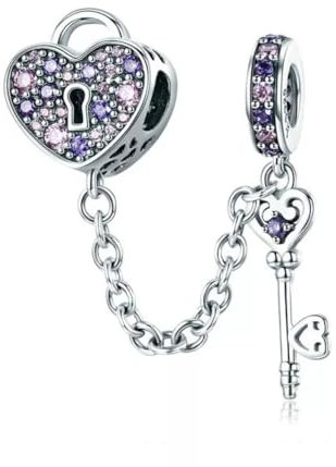 Love Heart Lock And Key Chain Charm Bead Genuine 925 Sterling Silver Compatible With Pandora Bracelet